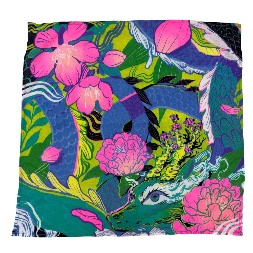 Lush Wild Spirit Knot Wrap Scarf Organic Cotton Peony Floral 18" Reusable Wrap